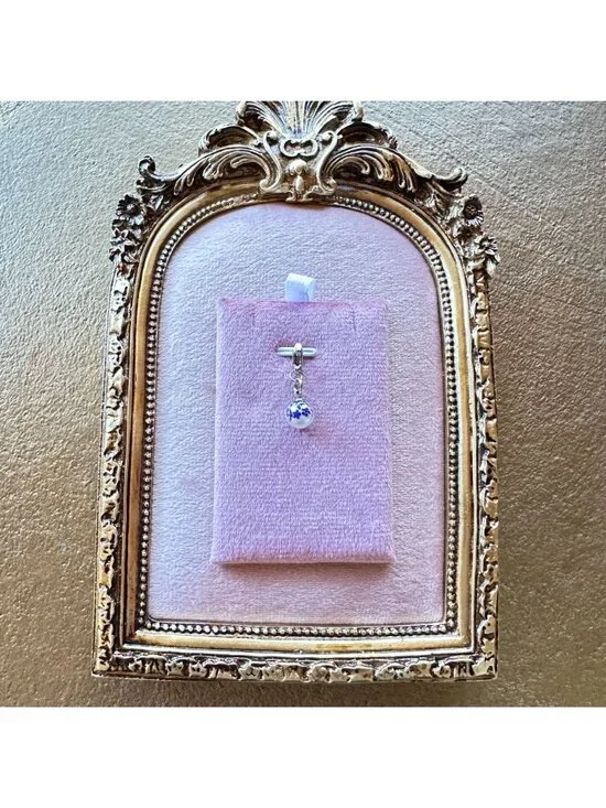 White Glass Pearl Charm With Blue Floral Print & Stainless Steel Lobster Clasp - Picture 7 of 10